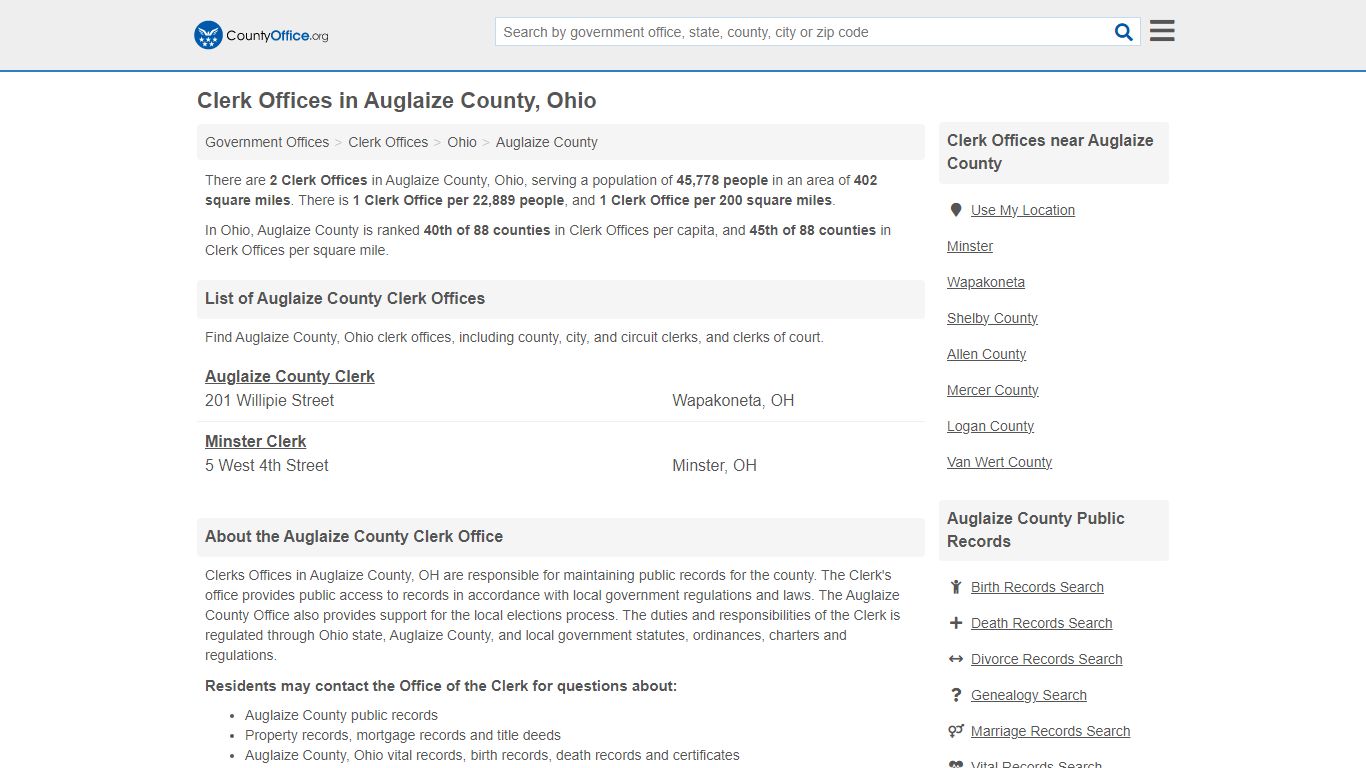 Clerk Offices - Auglaize County, OH (County & Court Records)